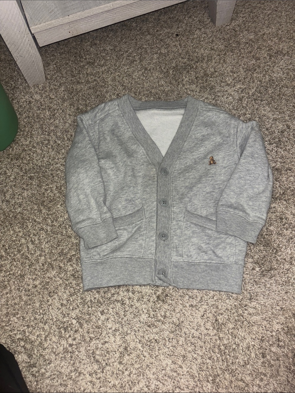 GAP Light Gray Toddler Button Cardigan with Bear Patch